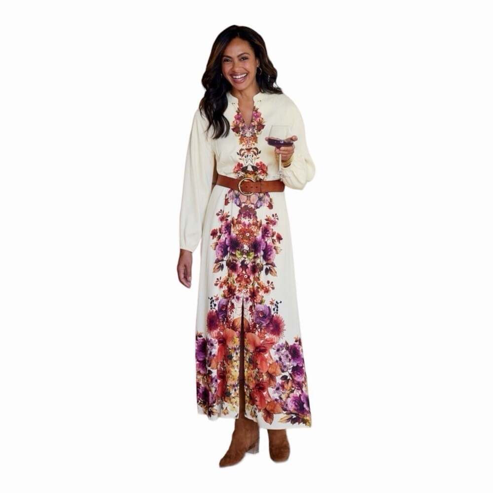 NWT Soft Surroundings Boho Floral Midi Paulette Shirt Dress Cream Size XL $150